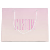 ピンクからピーチへのサンセットオンブル カスタマイズ可能なテキスト付き ラージペーパーバッグ (正面)