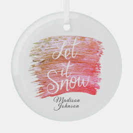 ピンクからブラウンに雪を積絵を描名前をカスタムする ガラスオーナメント