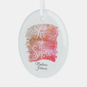 ピンクからブラウンに雪を積絵を描名前をカスタムする ガラスオーナメント (正面左)