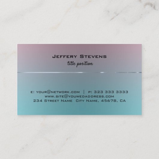 ピンクからブルーのスグラデーションテンフェイクレス鋼ルック 名刺 (裏面)