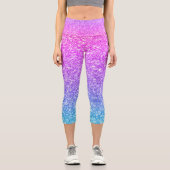 ピンクからブルーのフェイクグリッターグラデーションテクスチャ カプリレギンス (正面)