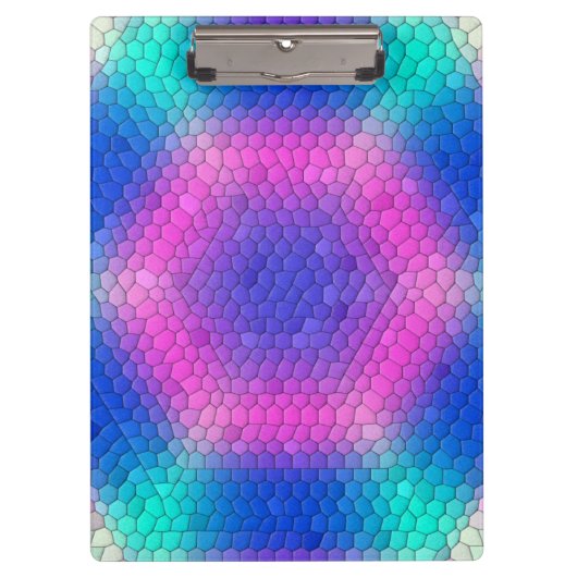 ピンクからブルーのホログラフィックマーメイドスケール六角 クリップボード (正面)