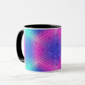 ピンクからブルーのホログラフィックマーメイドスケール六角 マグカップ (正面左)