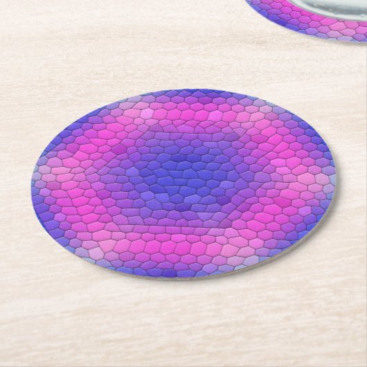ピンクからブルーのホログラフィックマーメイドスケール六角 ラウンドペーパーコースター (アングル)
