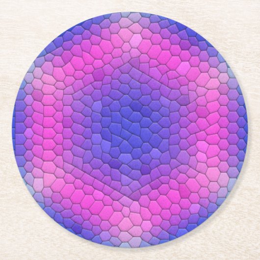 ピンクからブルーのホログラフィックマーメイドスケール六角 ラウンドペーパーコースター (正面)