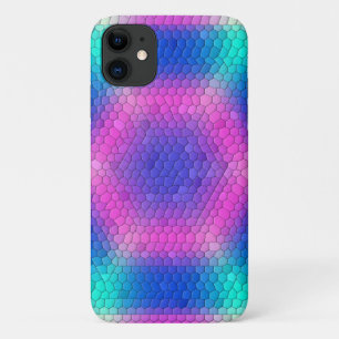 ピンクからブルーのホログラフィックマーメイドスケール六角 iPhone 11 ケース