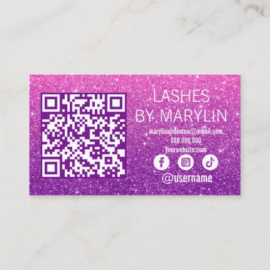 ピンクから紫のグラデーショングリッター・ラッシュ技術者 ロイヤリティカード (裏面)