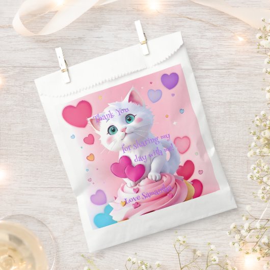 ピンクかわいいおもしろい子猫今日は分かち合ってくれてありがとう フェイバーバッグ (クリップ留めされた状態)