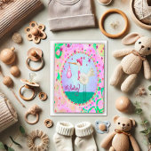 ピンクかわいいお洒落コウノトリOhベビーガール カード