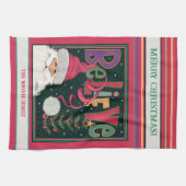 ピンクかわいいお洒落サンタクパーソナライズされたリスマス キッチンタオル (横)