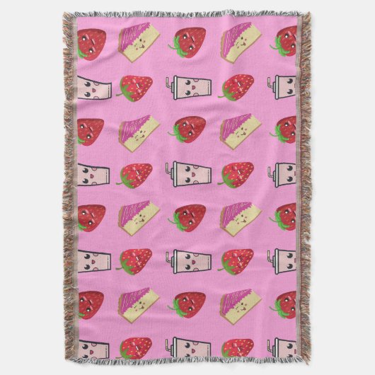 ピンクかわいいイチゴとチーズケーキ スローブランケット (正面縦)