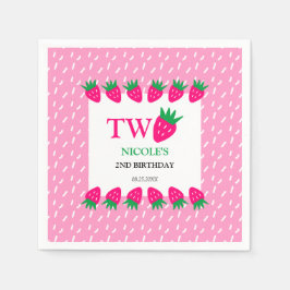 ピンクかわいいイチゴのベリー甘い2nd誕生日 スタンダードカクテルナプキン