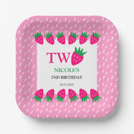 ピンクかわいいイチゴのベリー甘い2nd誕生日 ペーパープレート