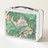 ピンクかわいいカラフルトロピカルパームツリーキッズ名 メタルランチボックス (裏面)