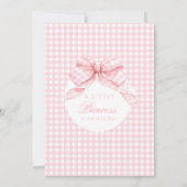 ピンクかわいいギンガムコケット弓ベビーガールシャワー 招待状 (裏面)