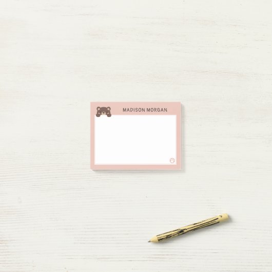 ピンクかわいいクマと前足あなたの名前を追加Post-it Notes ポストイット (デスク上)