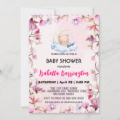 ピンクかわいいクマ甘い夢の花の赤ちゃんシャワー子供 招待状 (正面)