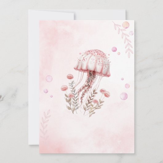 ピンクかわいいクラゲのワンダーザ・シー1歳の誕生日 招待状 (裏面)