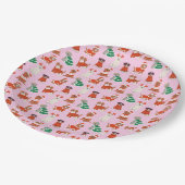 ピンクかわいいクリスマス犬の休日パピーパターン ペーパープレート (アングル)