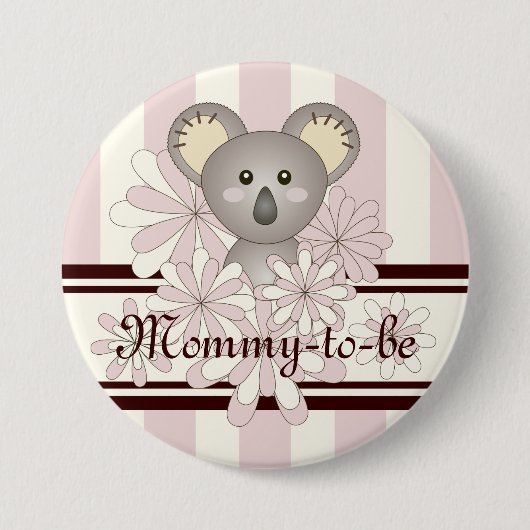 ピンクかわいいコアラ女の子の赤ちゃんシャワーママto be 缶バッジ (正面)