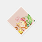 ピンクかわいいサルの赤ちゃん女の子発表 スタンダードカクテルナプキン (角)