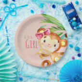 ピンクかわいいサルの赤ちゃん女の子発表 ペーパープレート (パーティー)