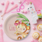 ピンクかわいいサルの赤ちゃん女の子発表 ペーパープレート (パーティー)