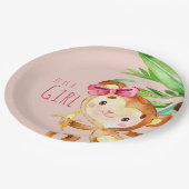 ピンクかわいいサルの赤ちゃん女の子発表 ペーパープレート (アングル)