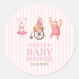 ピンクかわいいサーカスカーニバルテディベアーベイビーシャワー ラウンドシール