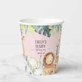 ピンクかわいいジャングル動物ガールベビーシャワー 紙コップ (裏面)