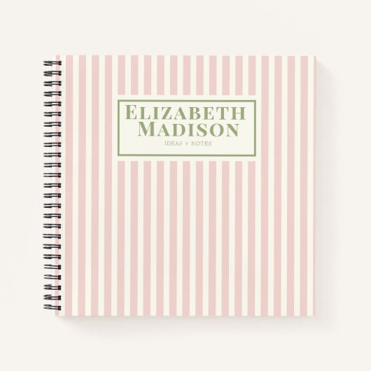 ピンクかわいいストライプのカスタム ノートブック (正面)