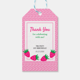 ピンクかわいいストロベリーガール誕生日ありがとう ギフトタグ
