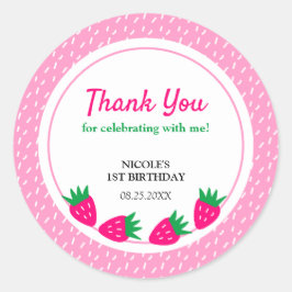 ピンクかわいいストロベリーガール誕生日ありがとう ラウンドシール