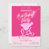 ピンクかわいいスパークルバークルバースデーパーティー 招待状 (正面)