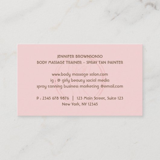 ピンクかわいいスプレータン体彫刻コンタリング 名刺 (裏面)