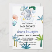 ピンクかわいいゾウの赤ちゃんシャワーキッズ 招待状 (正面)