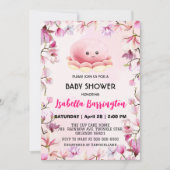 ピンクかわいいタコのイカの花の赤ちゃんシャワーキッズ 招待状 (正面)
