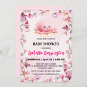 ピンクかわいいタコのイカの花の赤ちゃんシャワーキッズ 招待状 (正面/裏面)