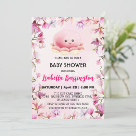 ピンクかわいいタコのイカの花の赤ちゃんシャワーキッズ 招待状