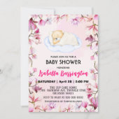 ピンクかわいいテディベアの花赤ちゃんシャワー子供 招待状 (正面)