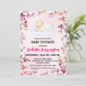 ピンクかわいいテディベアの花赤ちゃんシャワー子供 招待状 (スタンド正面)