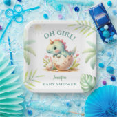 ピンクかわいいディノガール恐竜の赤ちゃんシャワー ペーパープレート (パーティー)