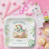 ピンクかわいいディノガール恐竜の赤ちゃんシャワー ペーパープレート (パーティー)