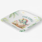 ピンクかわいいディノガール恐竜の赤ちゃんシャワー ペーパープレート (傾斜あり)