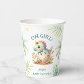 ピンクかわいいディノガール恐竜ベビーシャワー紙カップ 紙コップ (裏面)