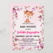 ピンクかわいいトナカイ子葉花ベビーシャワー子供 招待状 (正面/裏面)