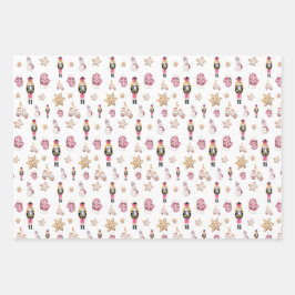 ピンクかわいいナツクラッカーシュガーランドウォーターカラー ラッピングペーパーシート
