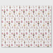 ピンクかわいいナツクラッカーシュガーランドウォーターカラー ラッピングペーパー (フラット)