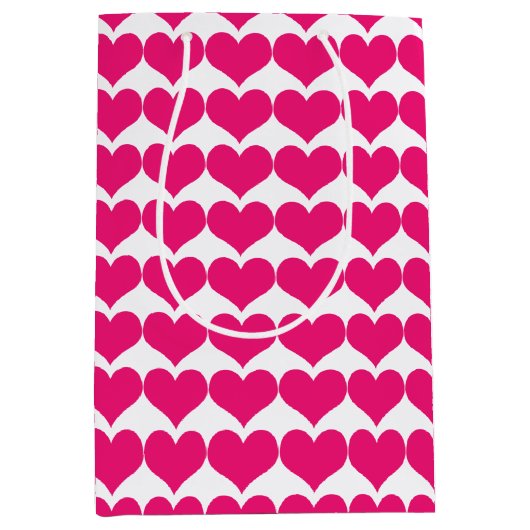 ピンクかわいいハートパターン抱き枕 ミディアムペーパーバッグ (正面)