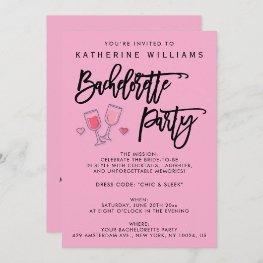 ピンクかわいいバチェロレッテ招待状 招待状 (正面/裏面)